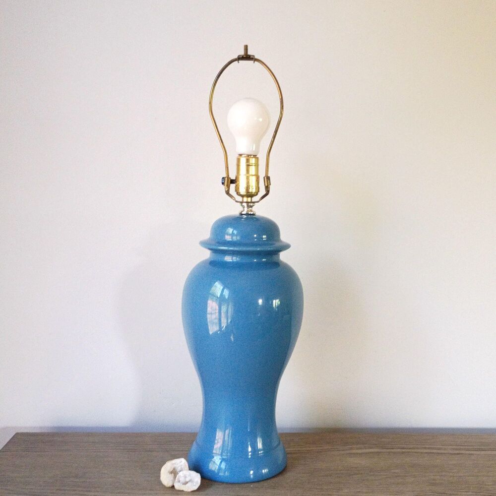Vintage 1980s Blue Ceramic Ginger Jar Table Lamp Post Modern Lighting